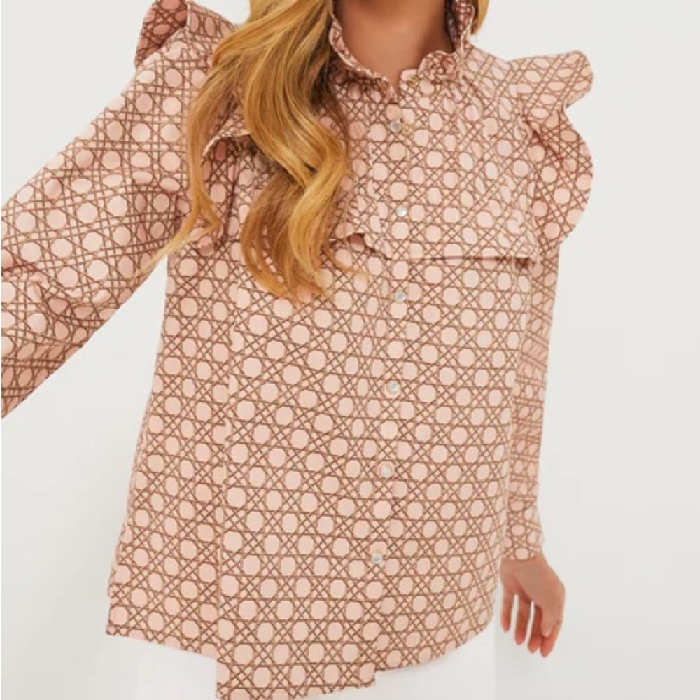 Tuckernuck Blush Geometric Ruffle Winnie Blouse